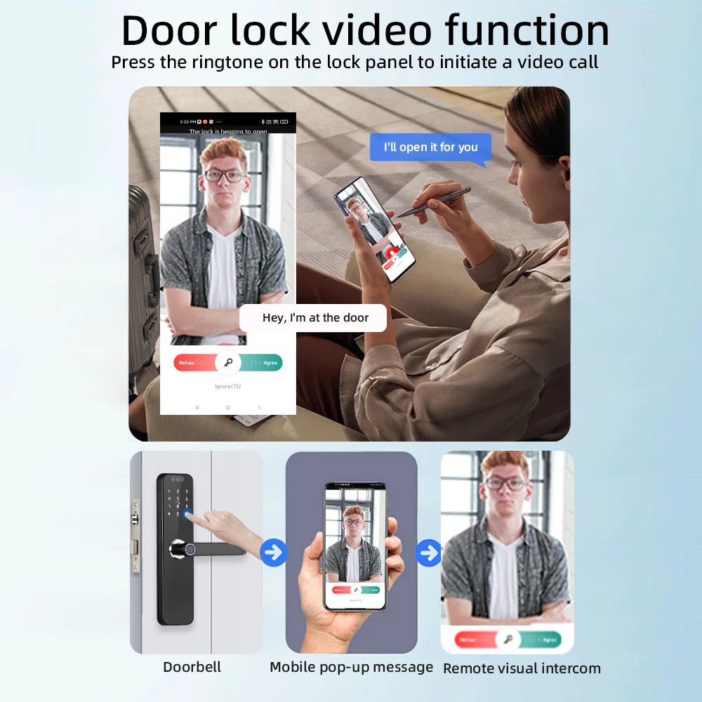 CDOK K12 Tuya WiFi smart door lock, remote unlocking, with cat-eye camera and face unlocking