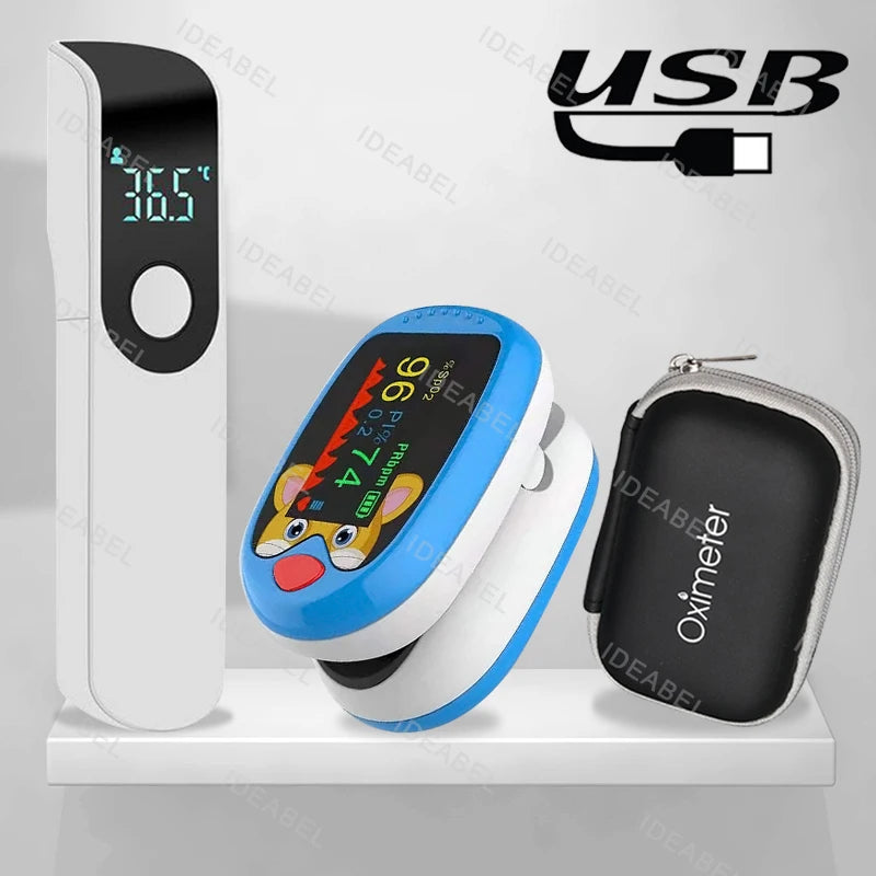 USB Pediatric Oximeter Finger Blood Oxygen Monitor for Children Pulse Oximeter OLED Digital Oximetro Home Medical Thermometer