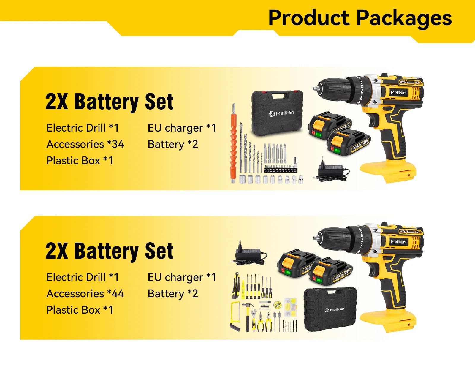 MELLWIN 25+3 Torque Electric Impact Drill Set Multipurpose Cordless Electric Screwdriver Power Tool For Makita 18V Battery Pin