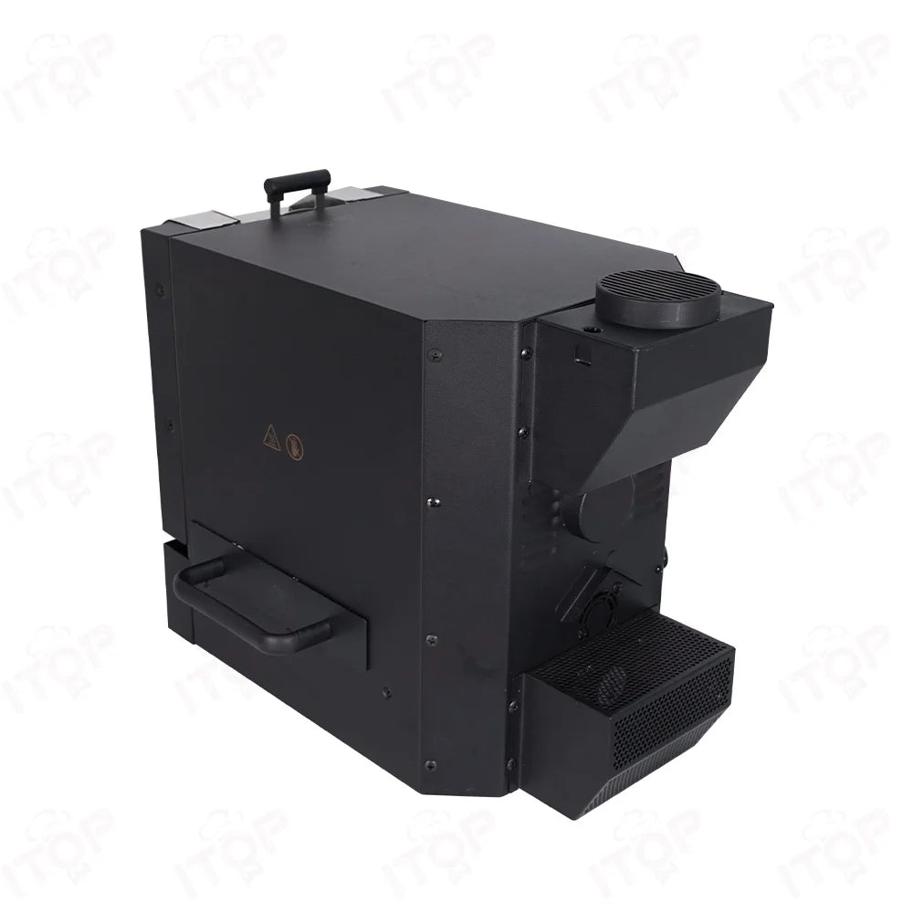 ITOP industrial matte black coffee roaster machine with compact metal body and integrated ventilation system.