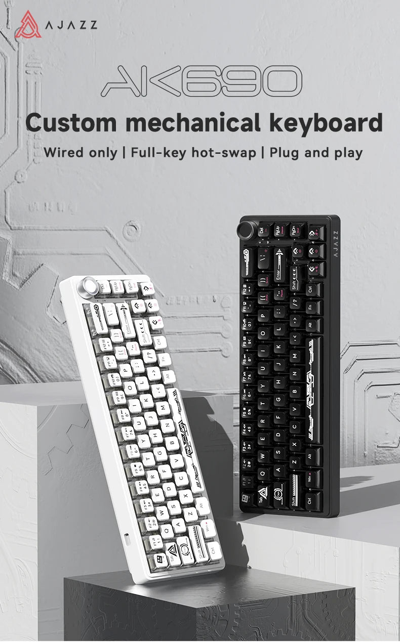 AJAZZ AK690 65% Mechanical Keyboard Wired USB Plug and Play Full-key Hot-Swap Mixed Light 68 Keys Gaming Keyboard for Laptop PC