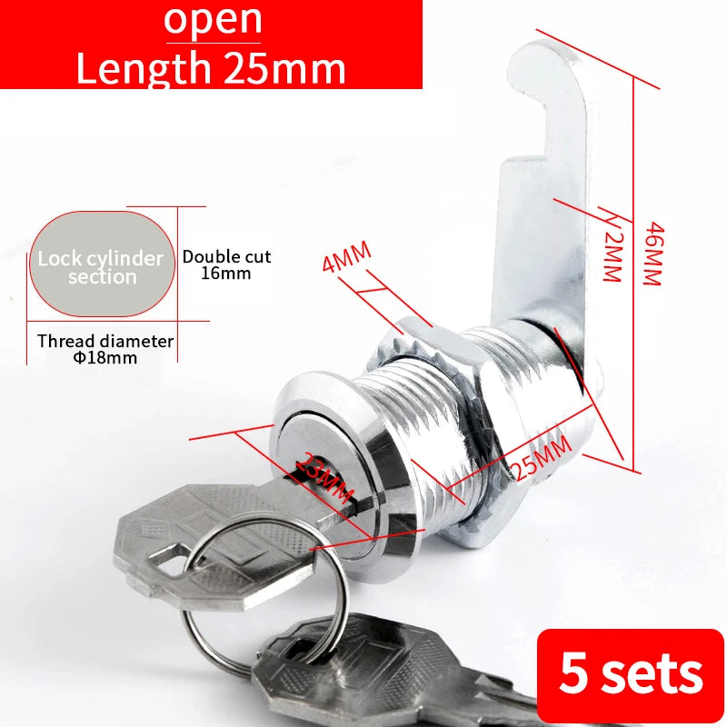 5/20SETS Metal Cylinder Cabinet Security Locker Cam Lock With 2 Keys Same Key Different Key Security Mailbox Lock Drawer 16mm