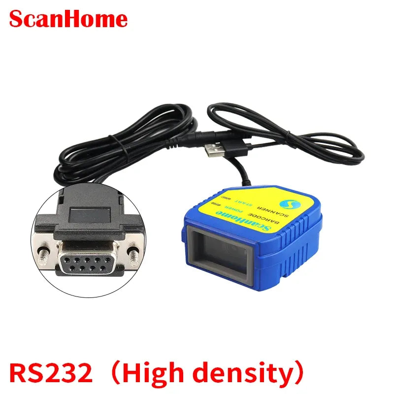 Blue barcode scanner module with LCD window and RS-232 serial connector cable