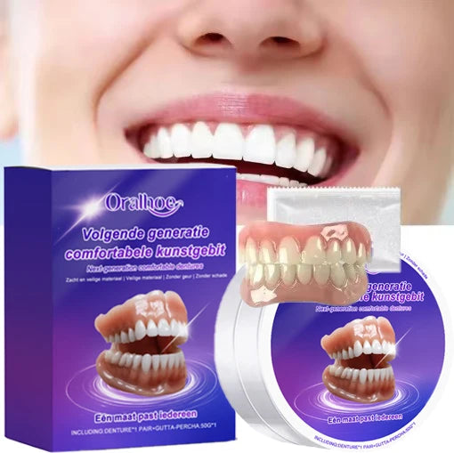 Elastic Silicone Simulation Teeth Kit, Comfortable Wear Stable Hold, Lifelike Appearance Upper Lower Dental Denture Plates