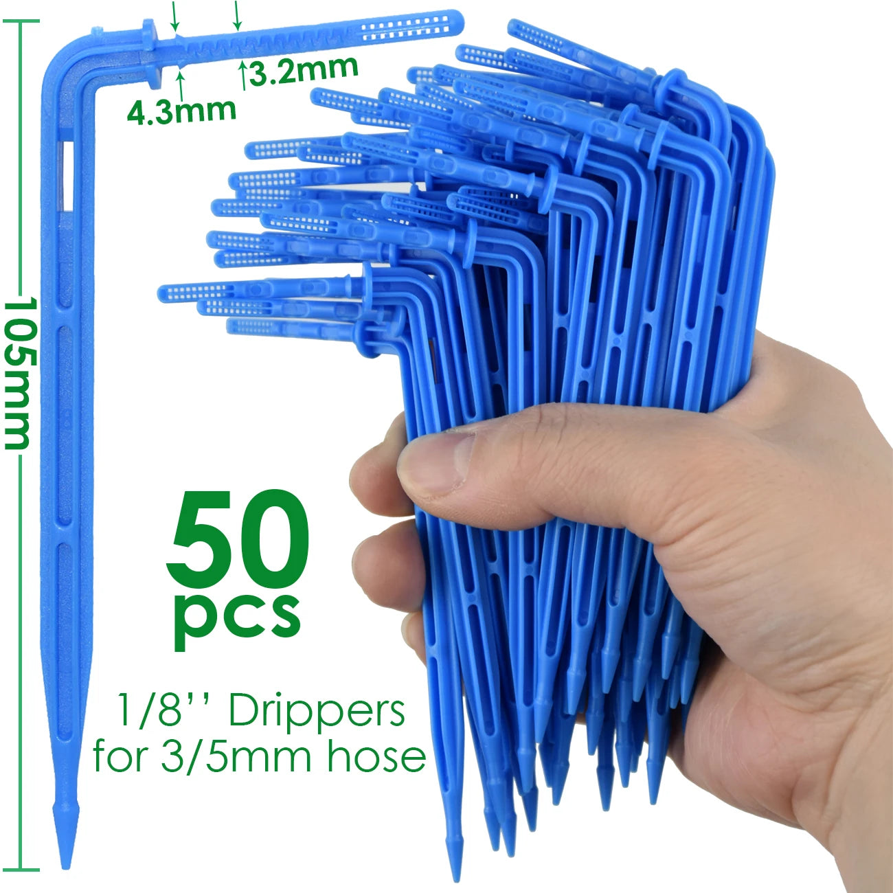 Blue drip emitters, 1/8 in, 50-pack for 3/5mm drip hose
