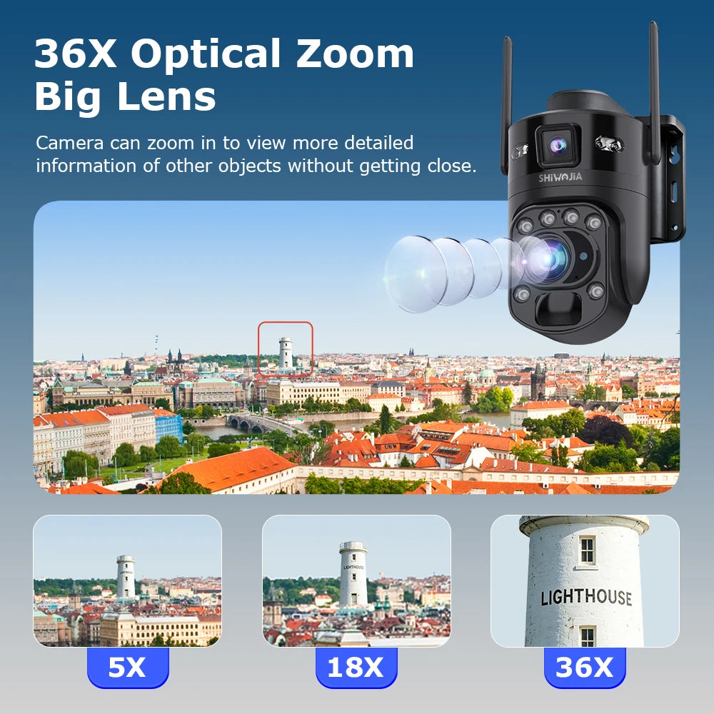 SHIWOJIA AI Ubox 4K 60X Optical Zoom 4G Solar Camera Dual Screen Outdoor WiFi PTZ PIR Detection Human Auto Tracking CCTV Cameras