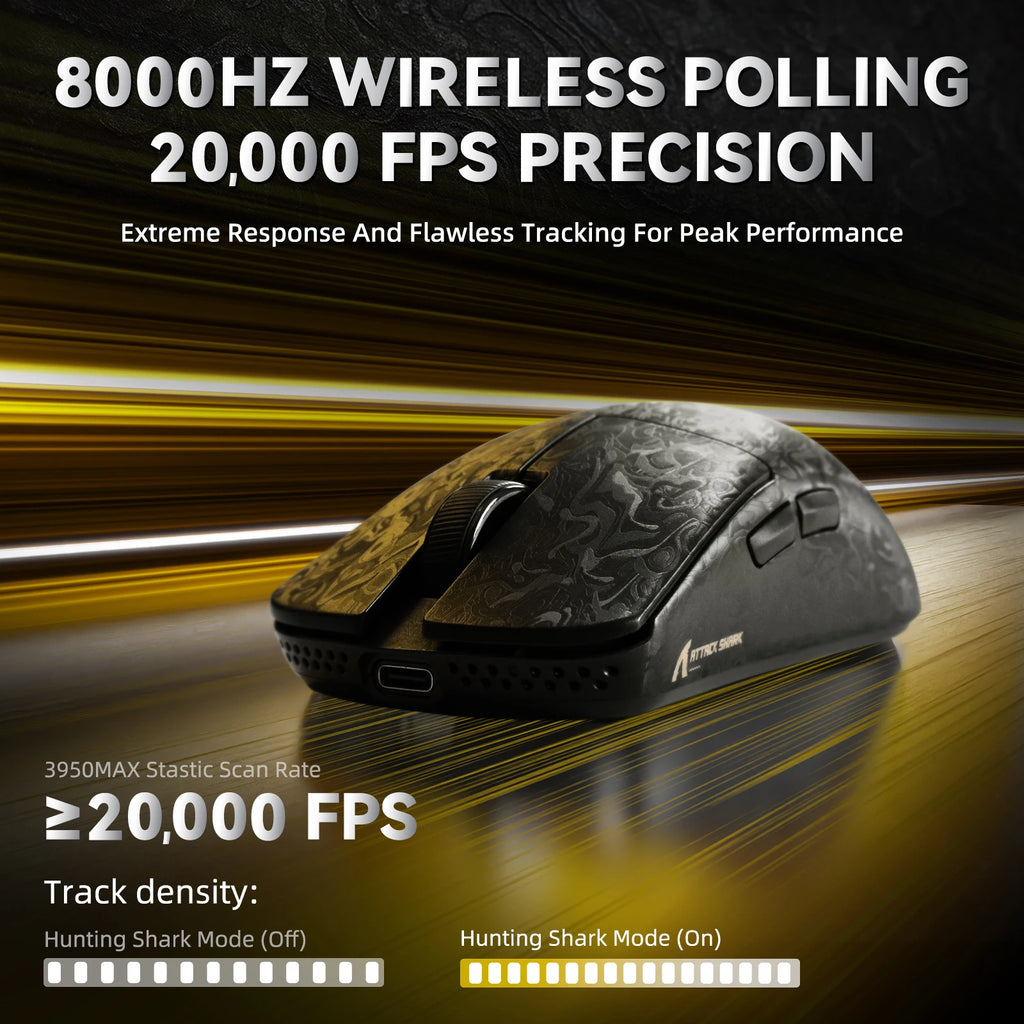 ATTACK SHARK R11 Ultra 8K Carbon Fiber Wireless Gaming Mouse,PAW3950MAX 42K DPI Sensor,49g Superlight Ergonomic Computer Mice