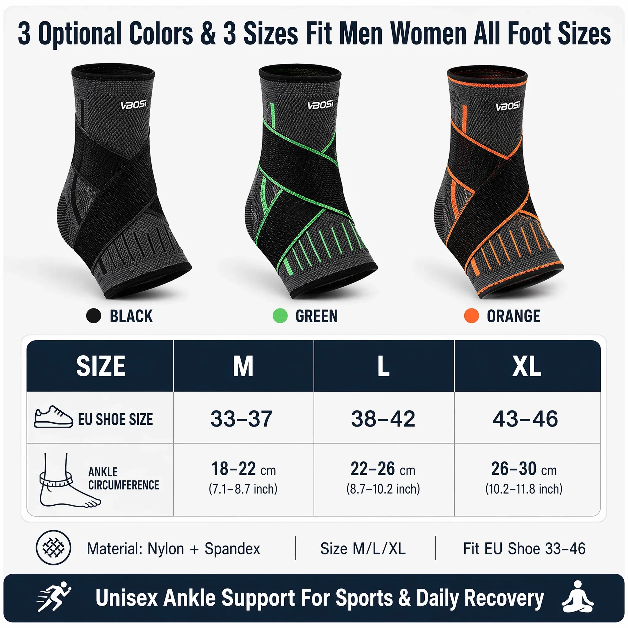 VBOSI Ankle Brace Compression Support Sleeve with Adjustable Strap for Men Women, Breathable Knitted Ankle Support for Sprain, S