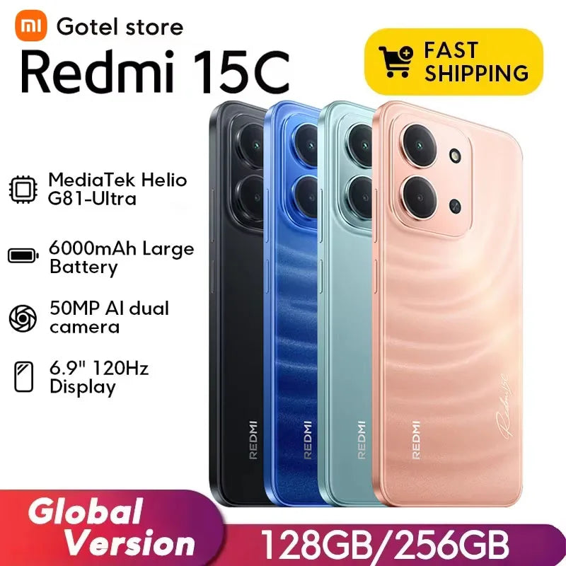Xiaomi Redmi 15C Smartphone Global Version MediaTek Helio G81-Ultra 120Hz 6.9" Dot Drop display 33W charging