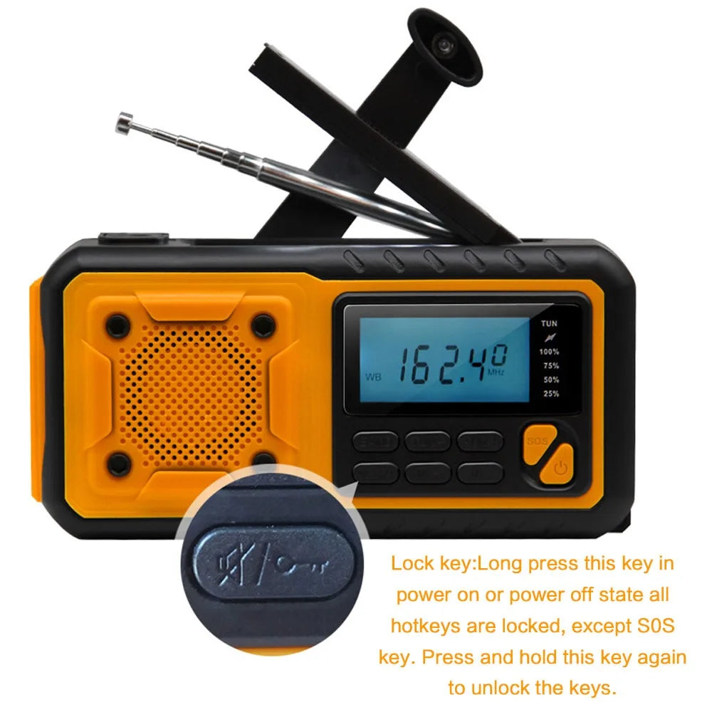 4000mAh Portable Emergency Solar Power Radio Hand Crank Charging AM/FM Weather Radio Led Reading Flashlight Bank Phone Charger