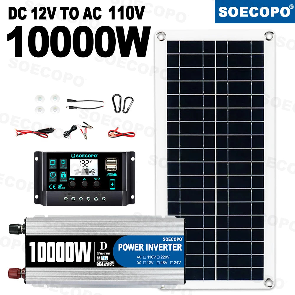 SOECOPO 10000W Solar Generator Kit, 12V to 110V/220V Inverter, 200W Panel, 100A Controller, for Off-Grid Home, RV & Camping