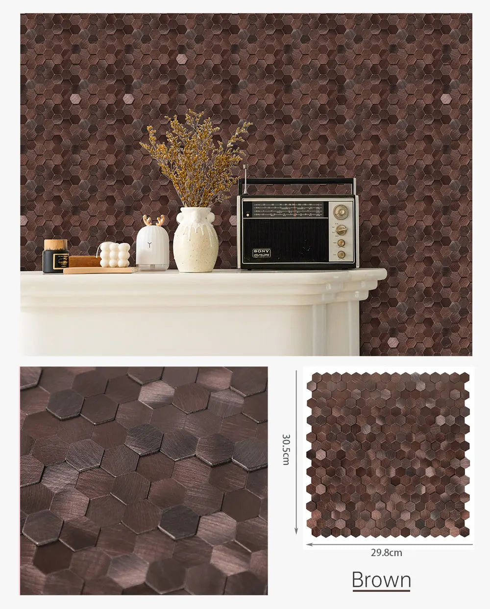 Peel and Stick Backsplash Hexagon Tile, Self Adhesive Wall Tiles 3D Metal Stick on Tiles for Kitchen