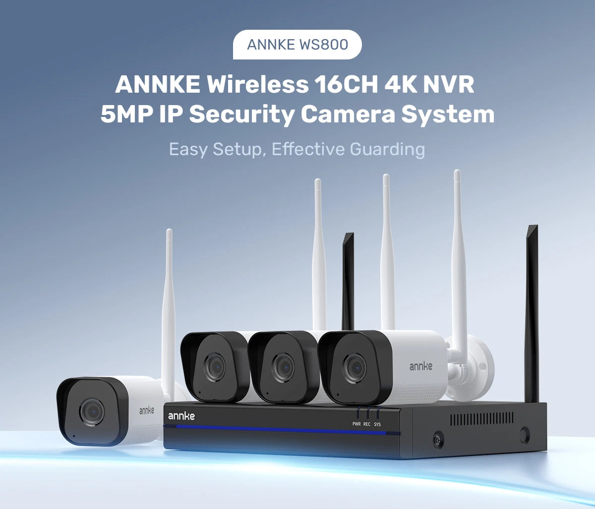 Annke WAS500 5MP Wireless CCTV System 4k16CH NVR with 4/6/8 5MP WiFi Camera Kit Two Way Audio 3.6MM WiFi Surveillance Camera