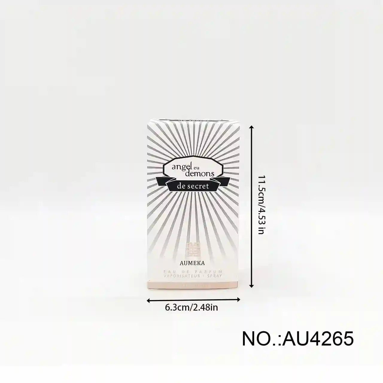 AUMEKA Angel Eu Demons EDP 65ml for women. Fruity floral luxury perfume in a rectangular box with sunburst design.