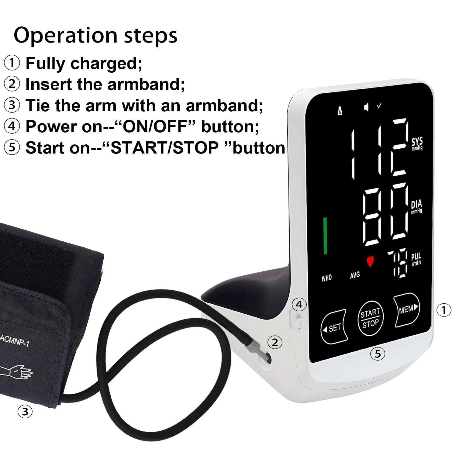 Blood Pressure Machine Arm-type Digital Blood Pressure Monitor Home Medical Sphygmomanometer Automatic Tonometer