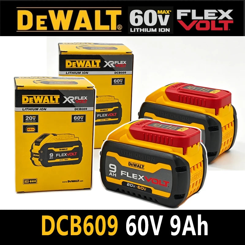 100% Genuine DEWALT FLEXVOLT 20V / 60V MAX Battery 60V 9Ah Powerful 180W 21700 Cell DCB609 DCB606 For Dewalt Replacement battery