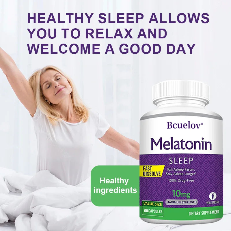 Melatonin 10mg Capsules - Relieves Insomnia, Promotes Sleep Quality, Prolongs Sleep Time, Relaxes The Mind, 120 Capsules