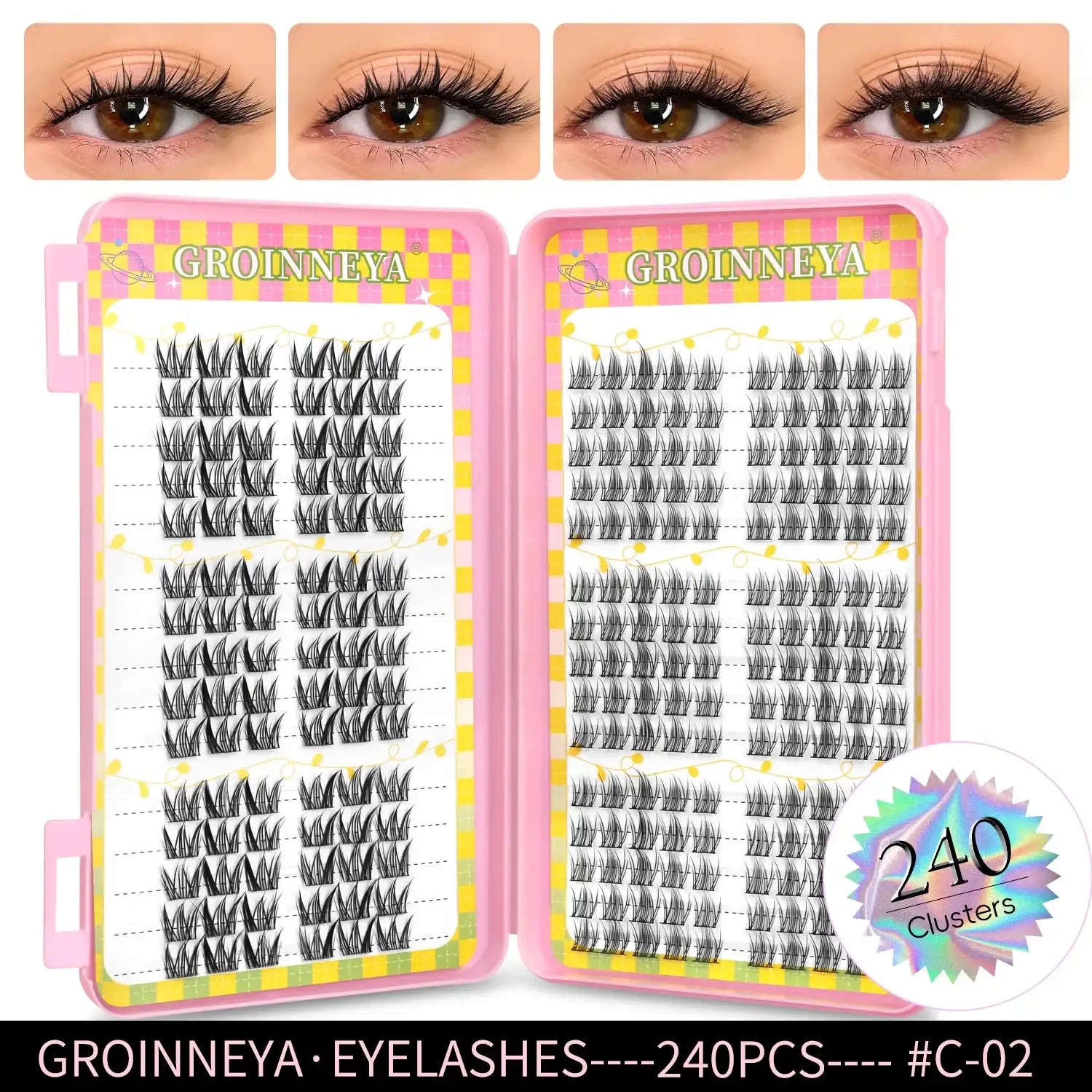 GROINNEYA Eyelashes Clusters 320 pcs Natural Eyelash extension Cluster Lashes Volume Mixed Tray Lashes Cluster Natural Lashes False Eyelashes C2 Tidesmit