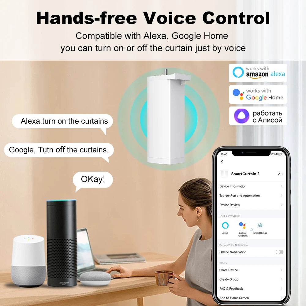 Smart Curtain Motor WiFi Zigbee Silent Electric Track - Tidesmit Tidesmit