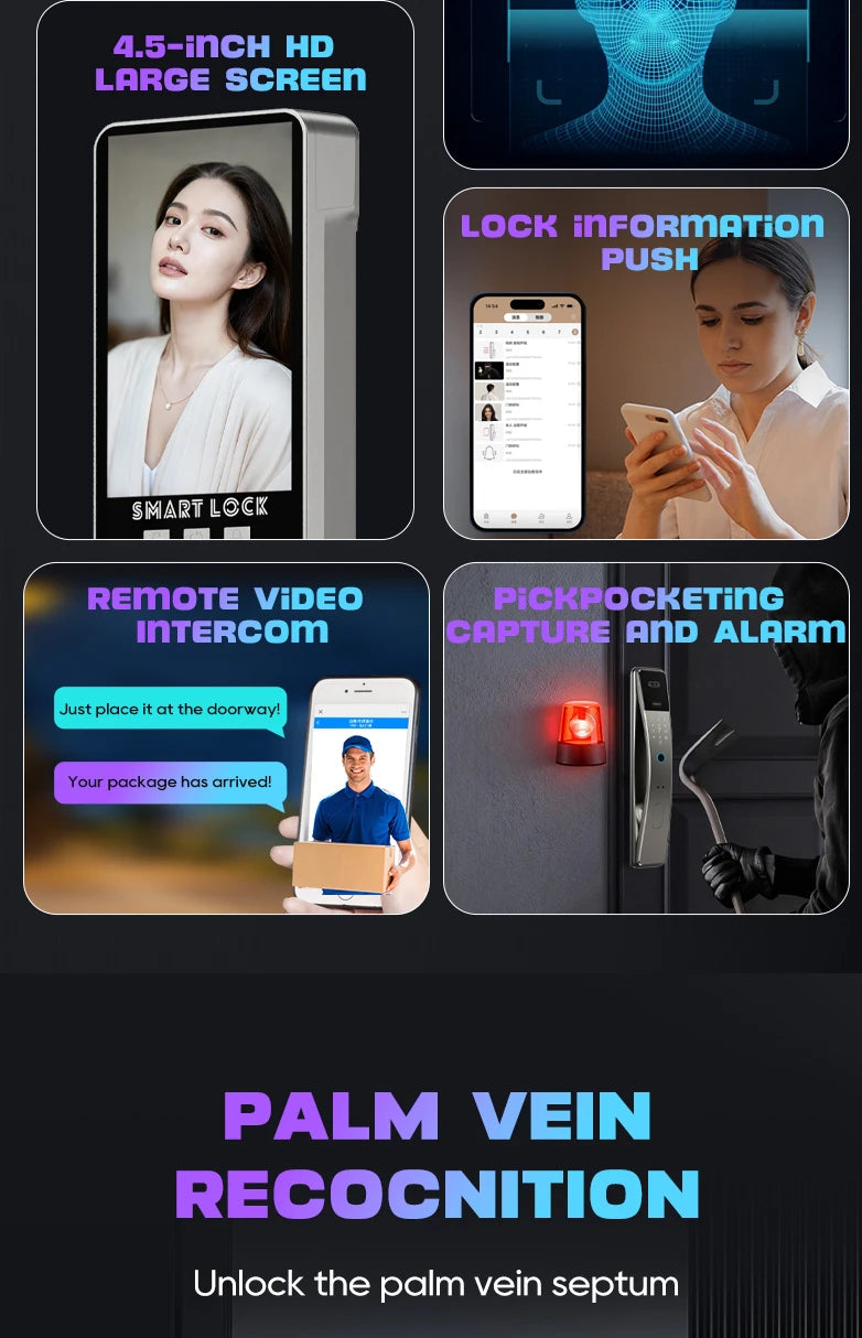 3D Face Recognition Fingerprint Password Smart Door Lock With Camera FIngerprint Password Unlock Keyless Electronic Door Lock
