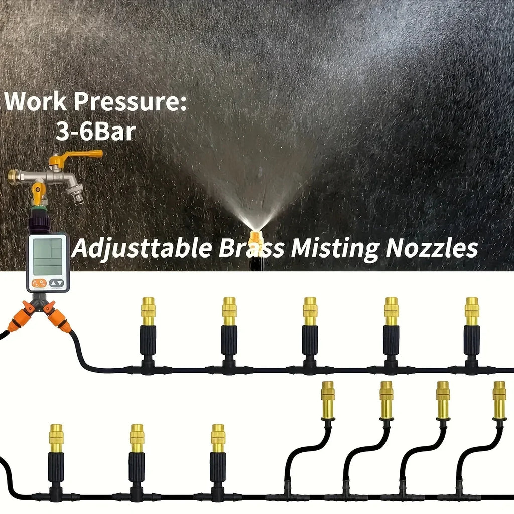Outdoor Misting Cooling System, Garden Irrigation Watering, 1/4 Inch Atomizer Nozzle, 4/7mm Hose, 10M-30m, for Patio Greenhouse