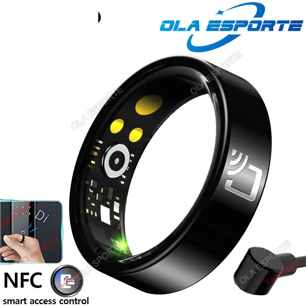 R20 Ceramic Smart Ring 2026 Support NFC Access Control Ultra Thin Rings Heart Rate Blood Pressure/Oxygen Waterproof Smartring Magnetic-Black Tidesmit