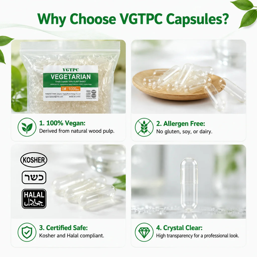 1000PCS Vegetarian Empty Pill Capsule Size 00 0 Hollow Separated Joined Vegetal Vegan Kosher Halal Certified HPMC Capsules