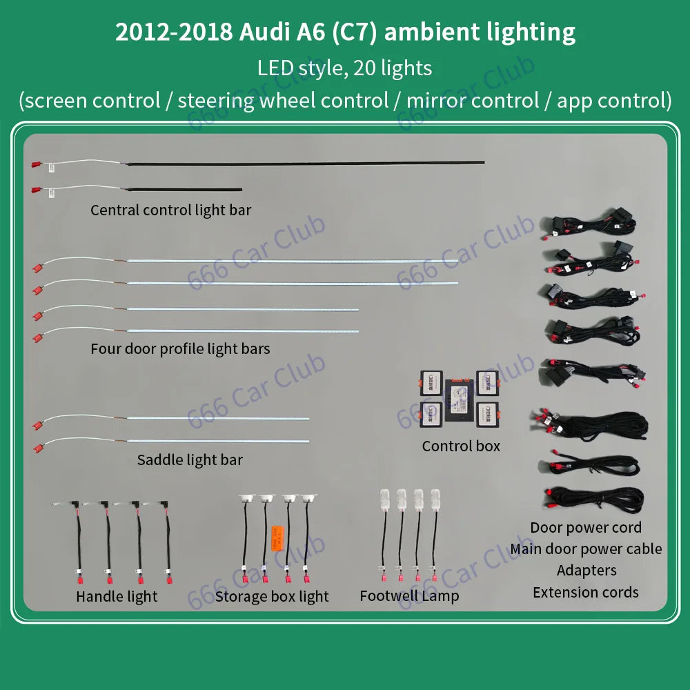 Audi A6 C7 Ambient Lighting Kit 21 Color LED with Smartphone App Control A6 A7 C7 CN Tidesmit