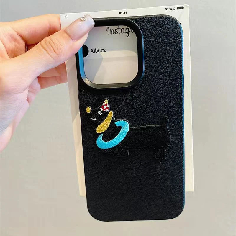 3D Cartoon Dog Phone Case - Shock-Absorbing Cover for iPhone Series Black Tidesmit