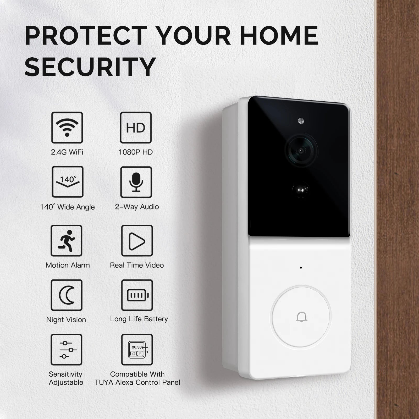 MOES Tuya Smart WiFi Video Doorbell Camera with 2-Way Audio Intercom, Night Vision & Wireless Door Product Home Security