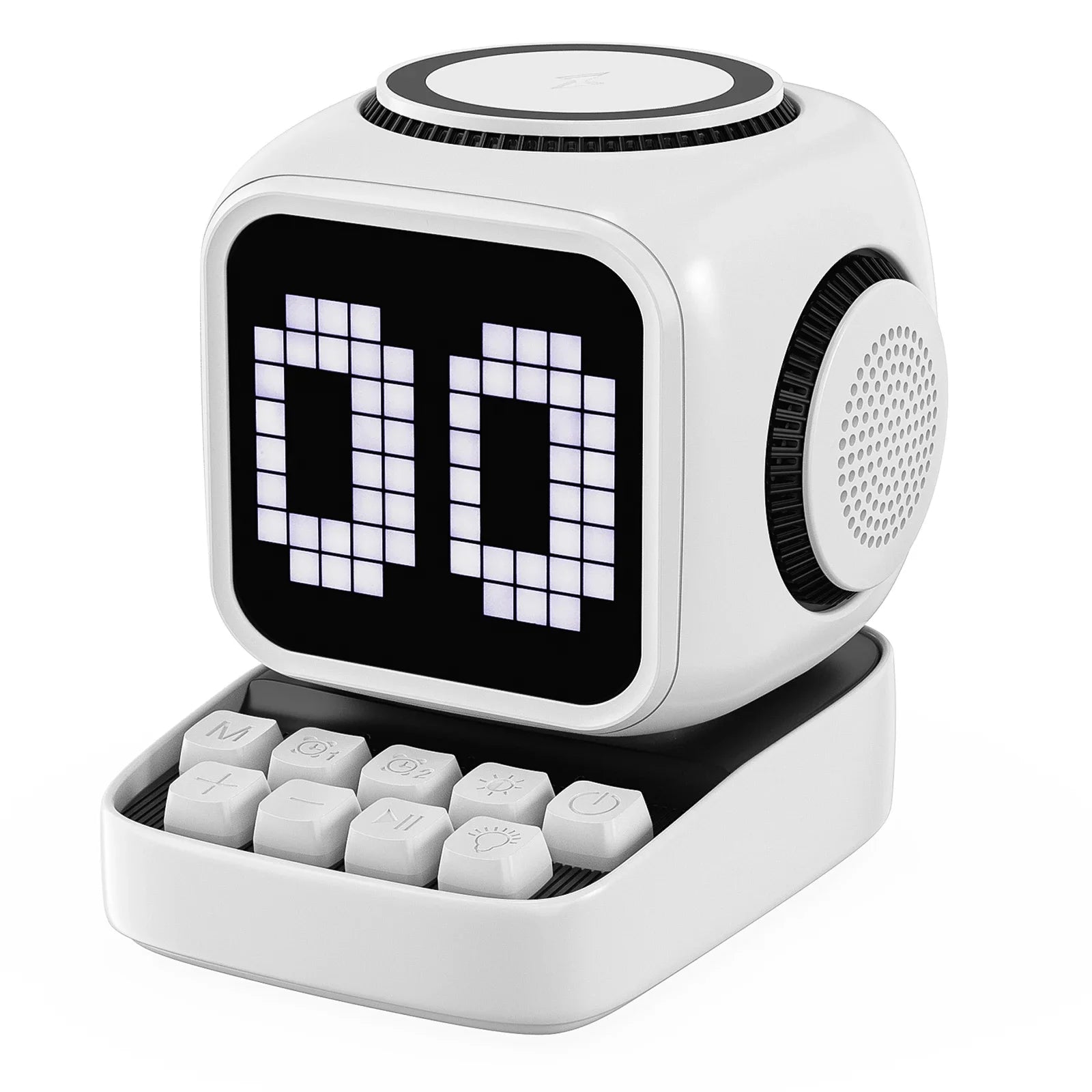 Portable Bluetooth Speaker with LED Alarm Clock and Wireless Charger white Tidesmit