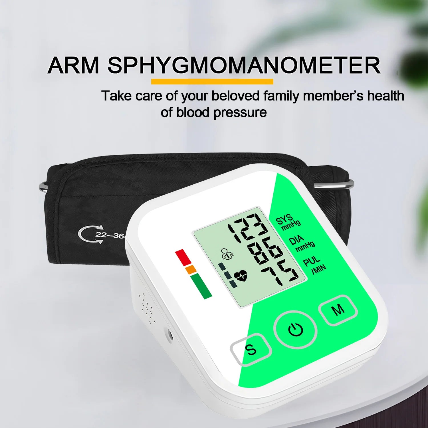 Upper Arm Automatic Blood Pressure Monitor BP Sphygmomanometer Pressure Meter Tonometer for Measuring Arterial Pressure