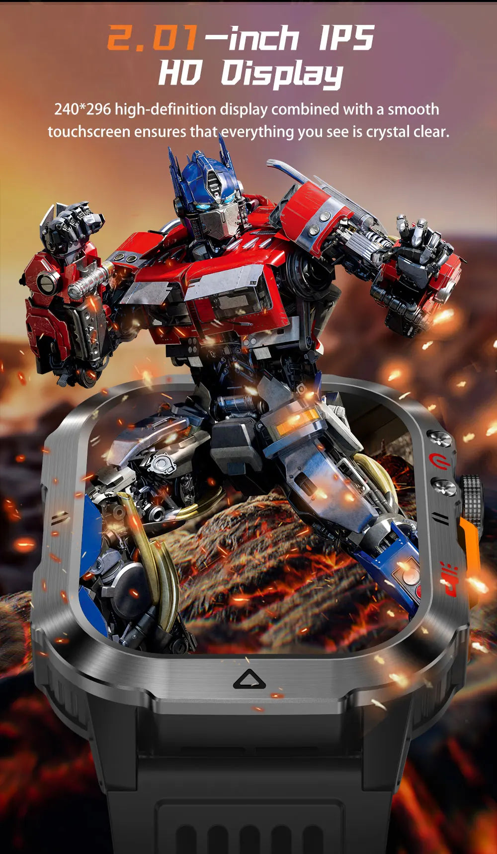 Official Transformers Men Military Smartwatch 1000mAh Big Battery 2.01" HD AMOLED Display Bluetooth Call Waterproof Smart Watch