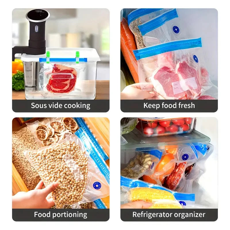 Vacuum Sealer Bags Set 20Pcs (5S 10M 5L) + 2 Clips, Food Safe Reusable Storage Bags for Meat Fruit Vegetable Snacks