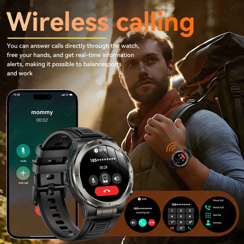 LIGE New 1100mAh Super Capacity Battery Adult Smart Watch 1.43" AMOLED Screen Call 3ATM Waterproof Outdoor Sports Men Smartwatch
