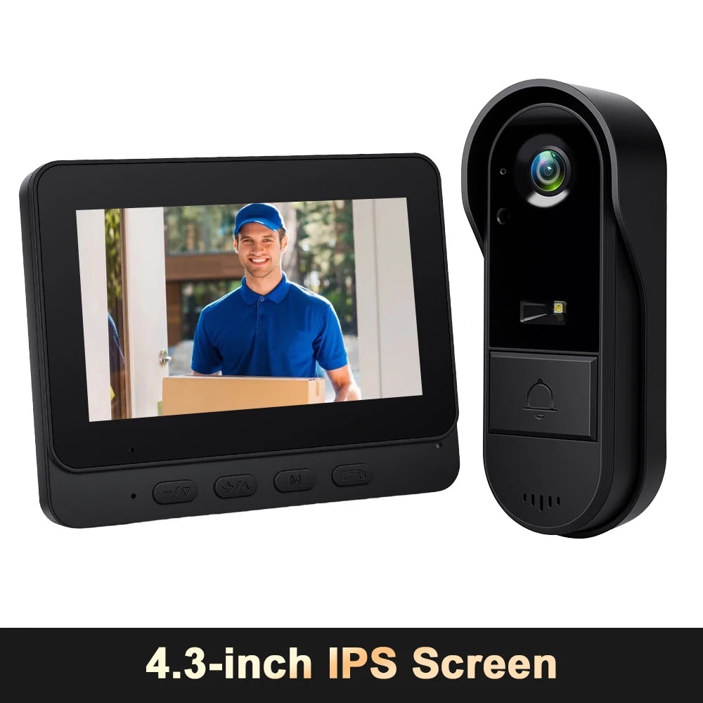 Podofo 4.3in Two-way Intercom Doorbell with 64G Card HD Night Vision IPS Screen Waterproof Visual Doorbell Home Security Video