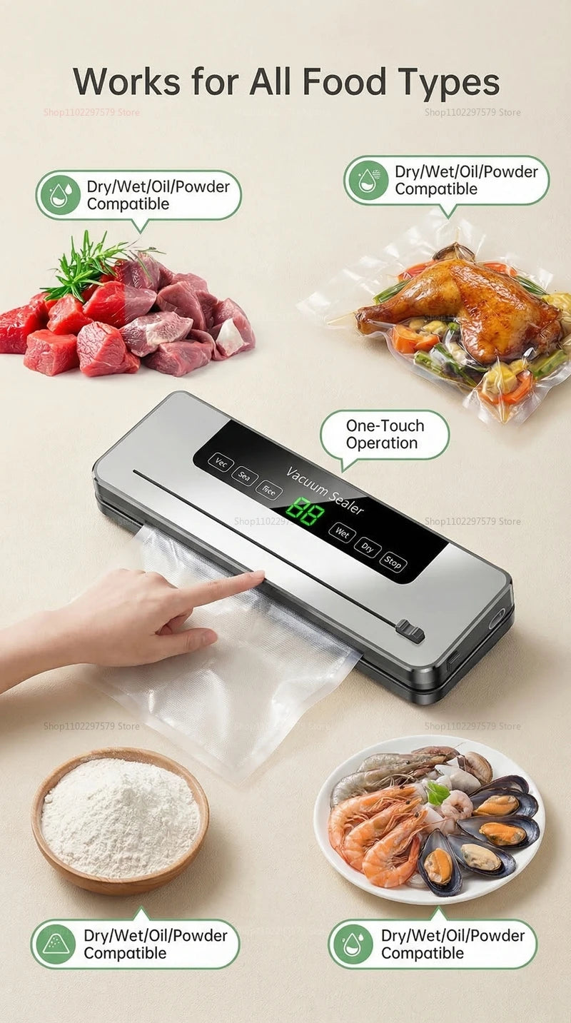 Vacuum Sealer Machine for Dry and Wet Food Food Storage Sealing with Built-in Cutter UV Kitchen Food Vacuum Packaging Machine
