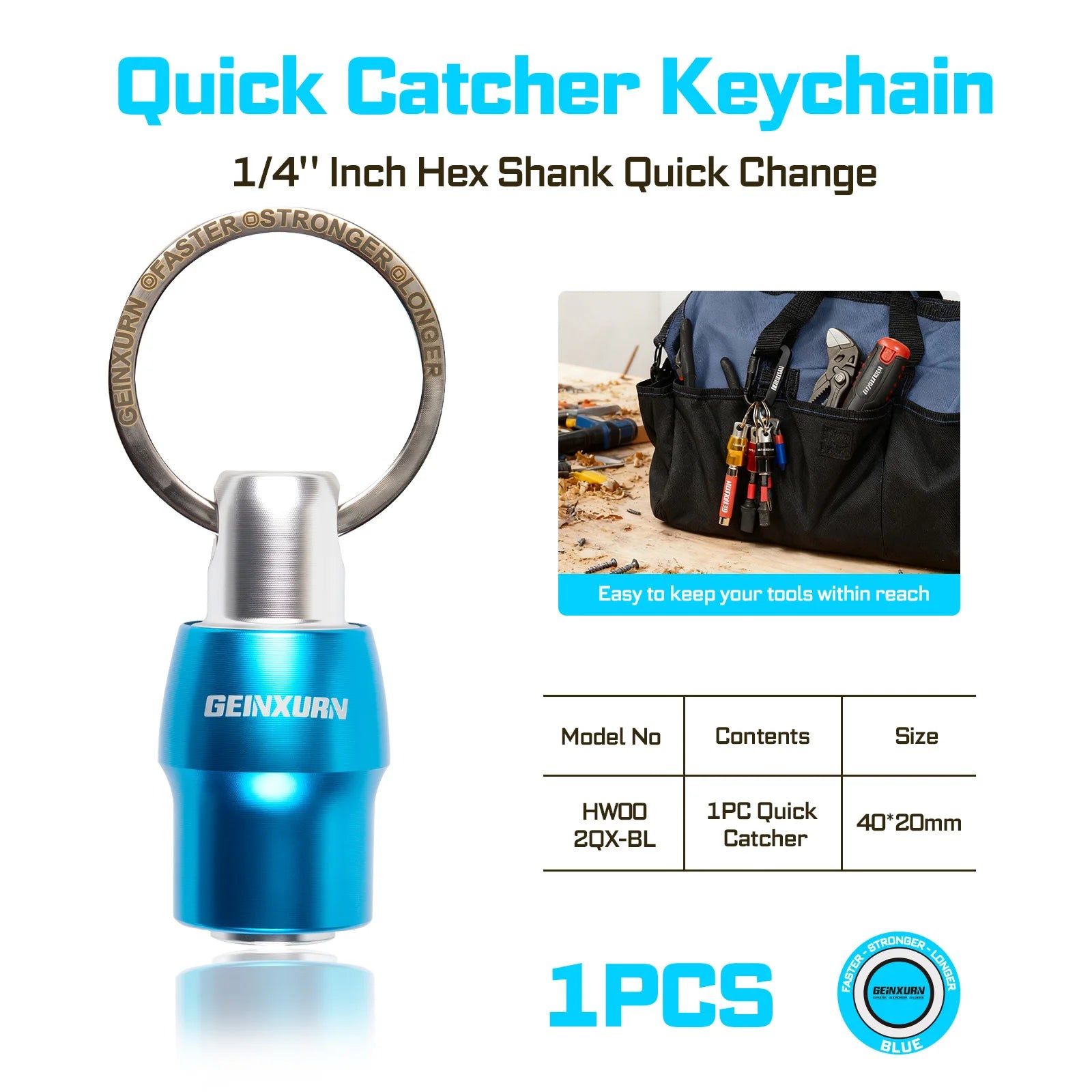 Geinxurn Keychain Bit Holders Set,1/4" Hex Shank Bit Holder, Premium Aluminum Construction,Compact Keyring Design for Easy Carry
