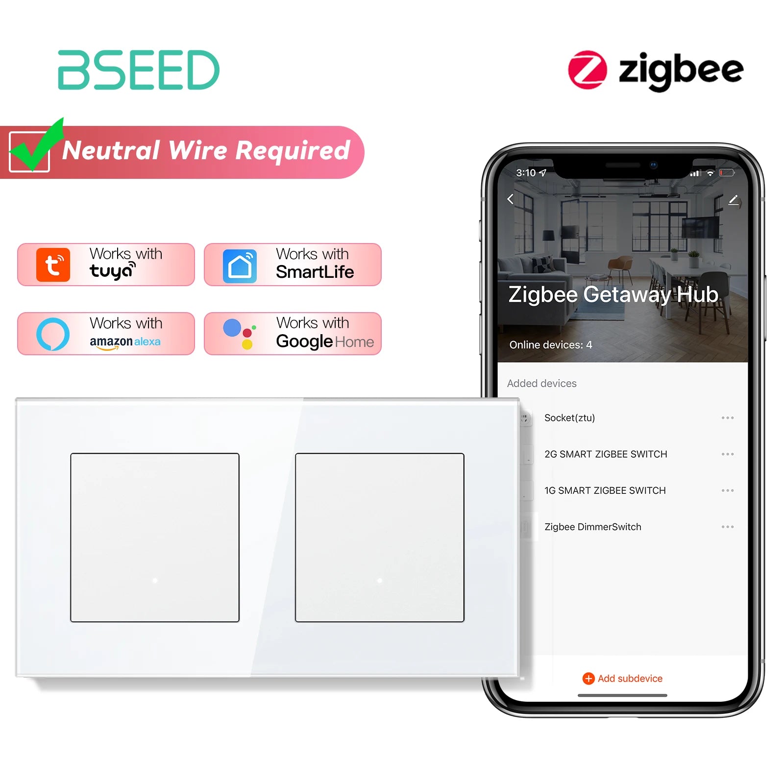 Zigbee Smart Light Switch Glass Panel - App-Controlled Automation Zigbee 1G 1G Sockets No Zigbee Tidesmit