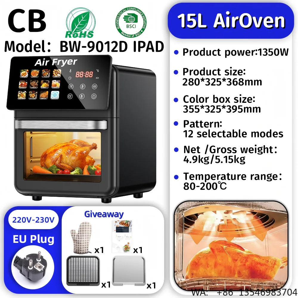 Commercial  Digital  High-quality Smart Electric Square Air Fryer Oven  Touchscreen Display Stainless Steel  for  Household