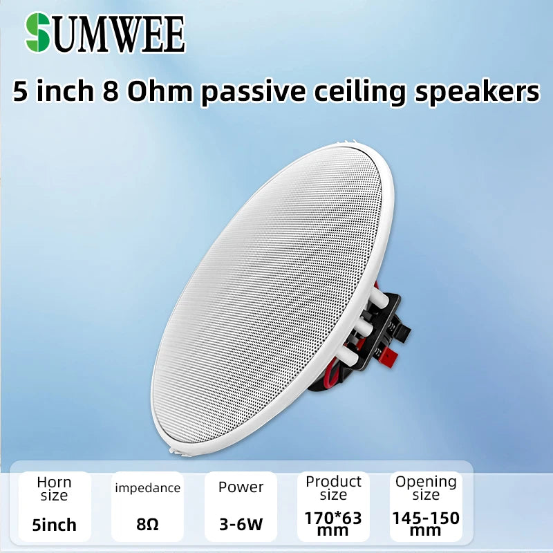 SUMWEE 8 Ohm Full Range Stereo Sound Passive Ceiling Speakers Home Theater Background Music Audio System 5 Inch In Wall Speakers