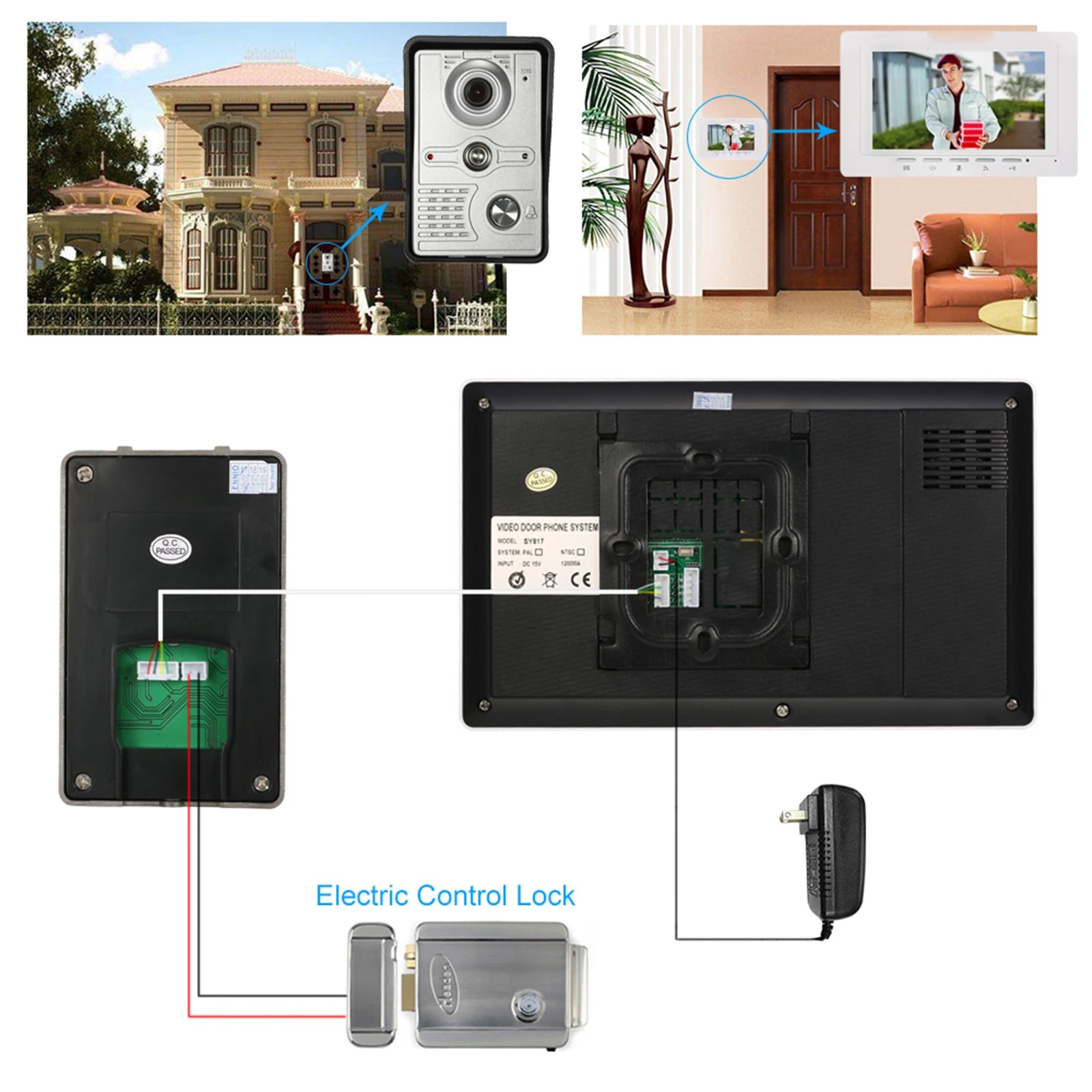 IR-CUT Outdoor Camera 7 inch Wired Video Doorbell Indoor Monitor Visual Intercom Two-way Audio Remote Unlock Video Door Phone