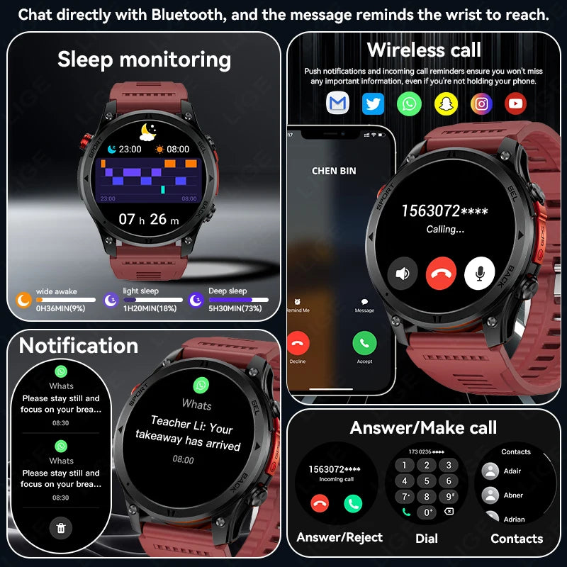 LIGE New Global Hiking Smart Watch 1.46''HD Screen 530mAh Battery GPS Path Track Outdoor Sport Fitness Waterproof Smartwatch Men