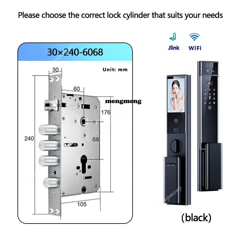RAYKUBE S90 Jlink WiFi 3D Facial Palm Vein Recognition Rechargeable Smart Fingerprint Lock With Dual WIFI Cameras APP Video Call
