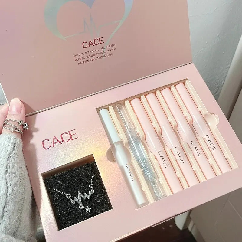Tidesmit 6-piece matte liquid lipstick and lip plumper makeup gift set with necklace