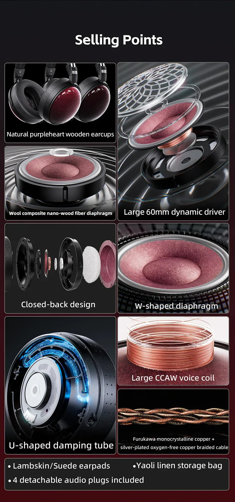 FT13 Closed-Back Audiophile Headphones | 60mm Wool Driver | Tidesmit Tidesmit