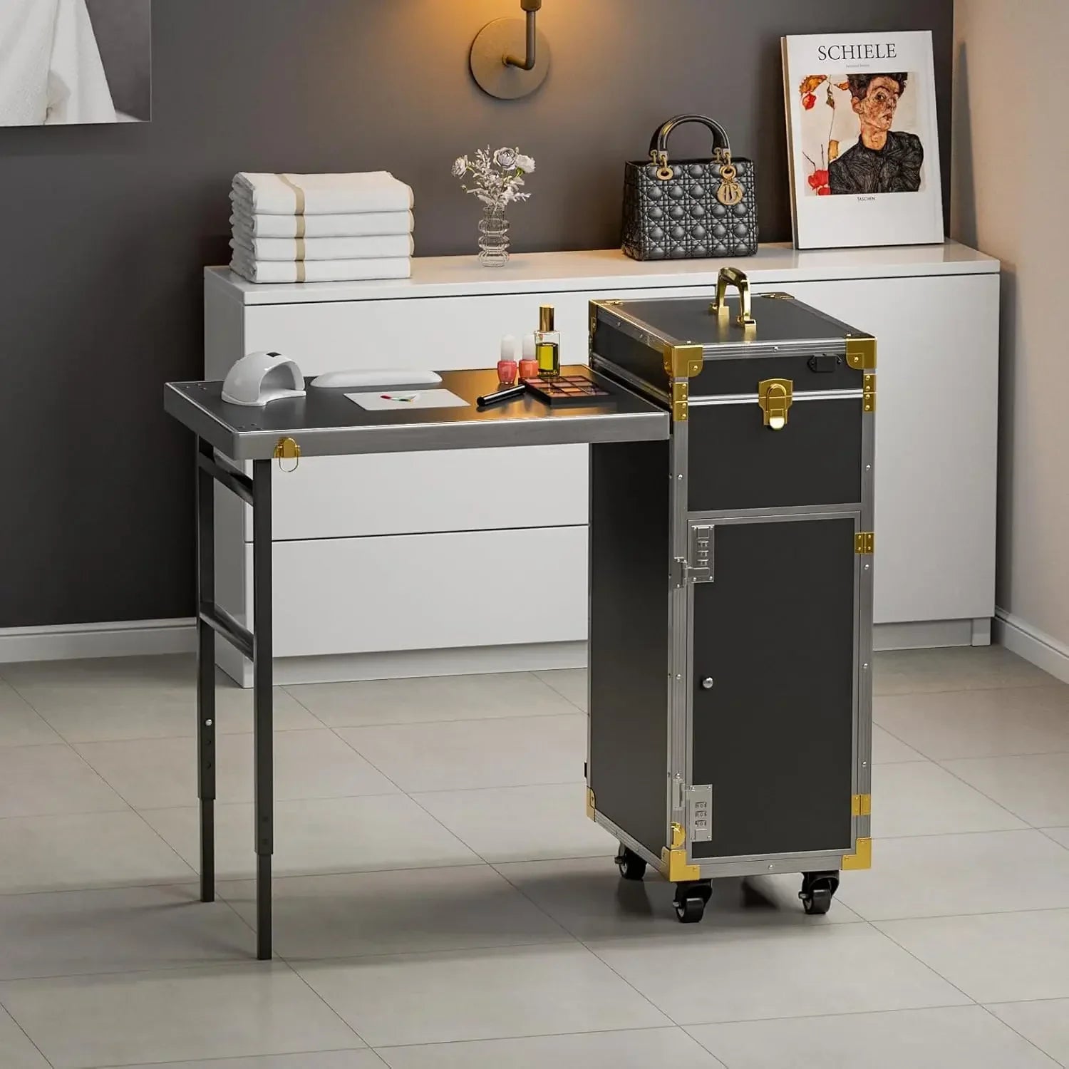 Rolling Manicure Table | Foldable Makeup Train Case - Tidesmit Massage Chairs Tidesmit
