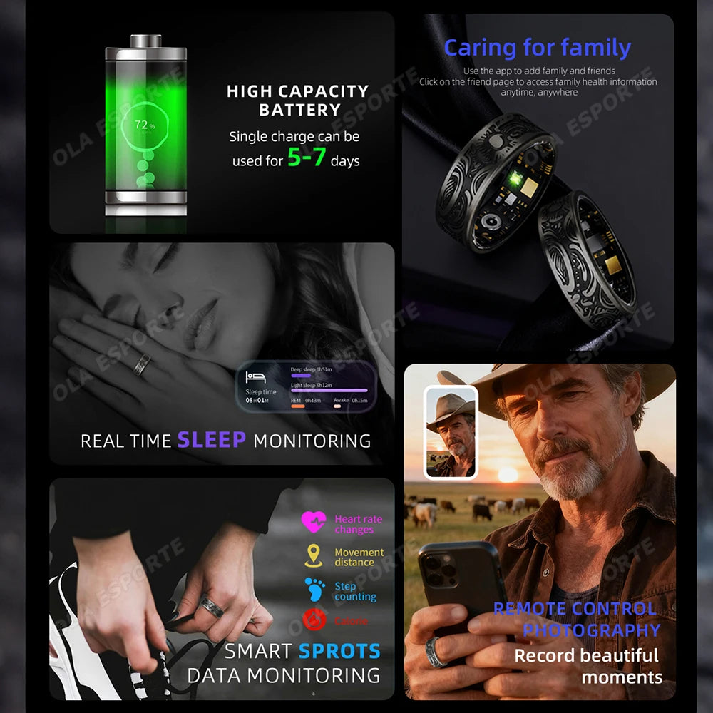 Retro Smart Ring For Men Women Touch Control Function Health Monitor IP68 5ATM Waterproof Multiple Sports Modes Fitness Ring New Tidesmit