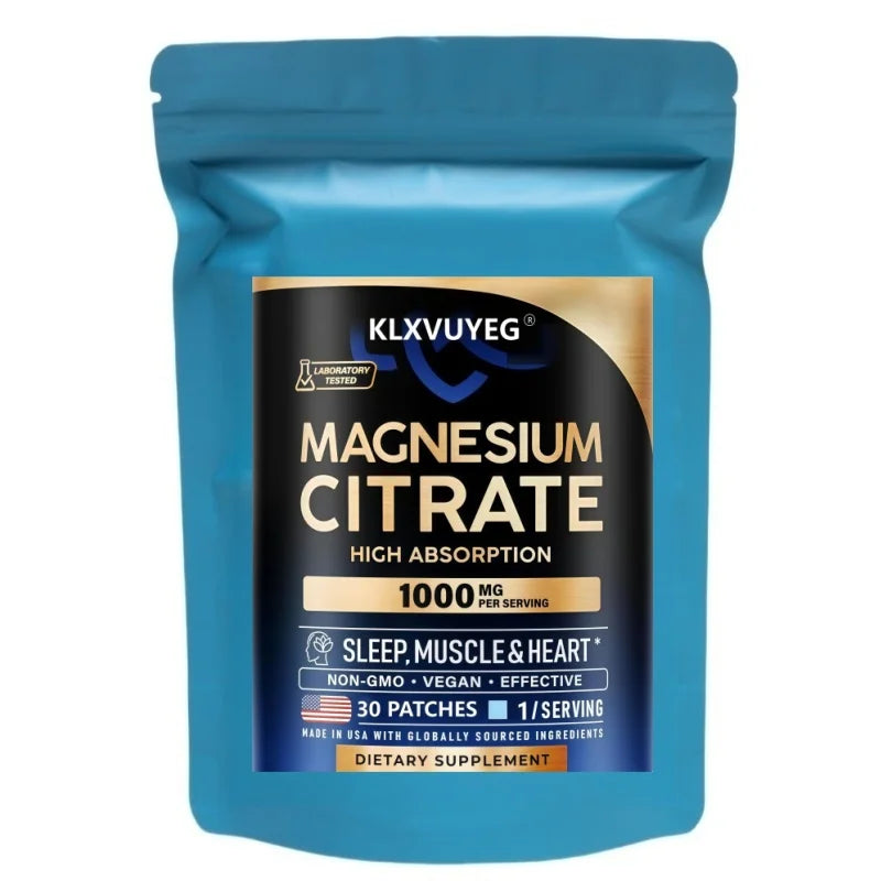 KLXVUYEG Magnesium Citrate Patch 1000mg | High Absorption Supplement - Supports Sleep, Muscle, and Heart - 30 Patches/bag
