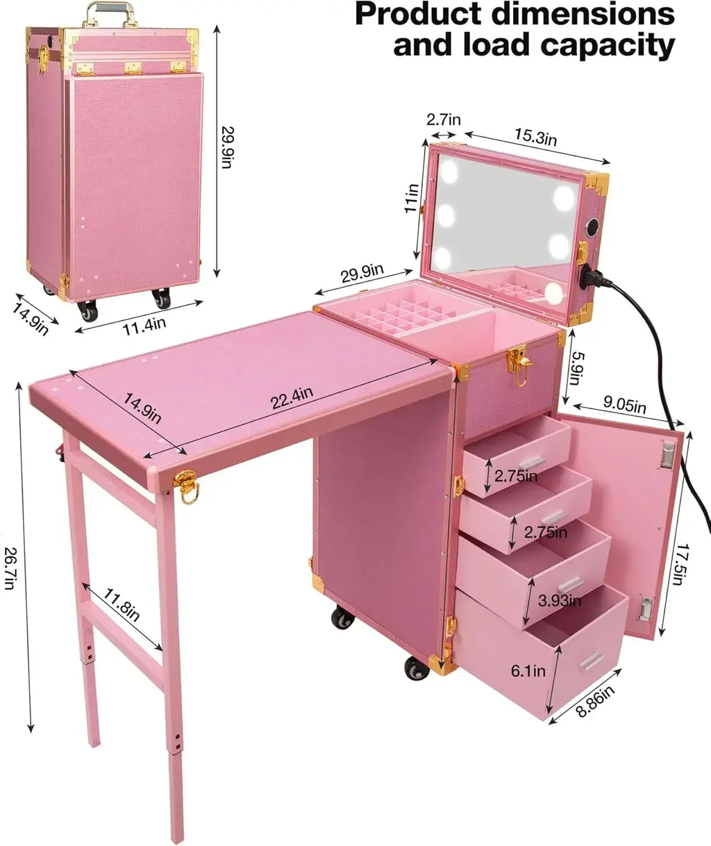 Portable Rolling Manicure Table - Foldable Beauty Cart for Salons Massage Chairs Tidesmit